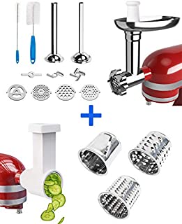 X Home Meat Food Grinder and Slicer Shredder Attachment for KitchenAid, Sausage Stuffer Kit, Stand Mixer Cheese Grater Vegetable Chopper Salad Maker Kit