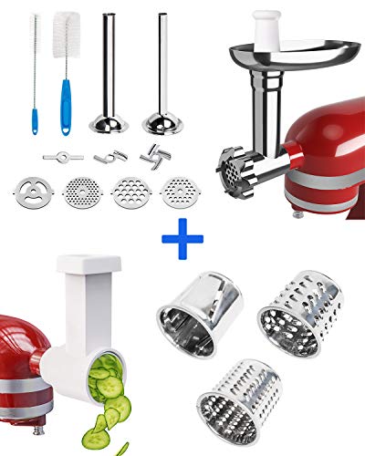 X Home Meat Food Grinder and Slicer Shredder Attachment for KitchenAid, Sausage Stuffer Kit, Stand Mixer Cheese Grater Vegetable Chopper Salad Maker Kit