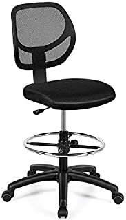 Giantex Mesh Drafting Chair, Standing Desk Chair w/Footrest Ring, Adjustable Height Chair Mid Back Tall Office Chair for Home Office, Black