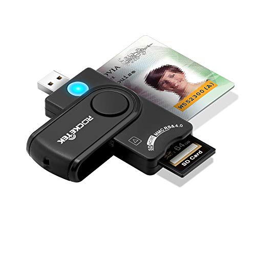 USB 3.0 Smart Card Reader, Rocketek DOD Military USB Common Access CAC Memory Card Reader compatible with Windows, Mac OS X-Build in SDHC/SDXC/SD Card Reader & Micro SD Card Reader for SIM, MMC RS&4.0