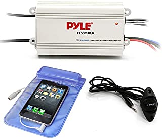 Pyle Auto 4-Channel Marine Amplifier - 200 Watt RMS 4 OHM Full Range Stereo with Wireless Bluetooth & Powerful Prime Speaker - High Crossover HD Music Audio Multi Channel System PLMRMB4CW White