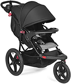 Costzon Baby Jogger Stroller, All Terrain Lightweight Fitness Jogging Stroller w/Parental Cup Phone Holder, Free Tractive Webbing, Large Storage Basket (Black)