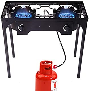 Sandinrayli Double Burner Outdoor Stand Stove Cooker Outdoor Camp Stove High Pressure Propane Gas w/Detachable Legs for Camp Cooking (Two Burner 180000 BTU)