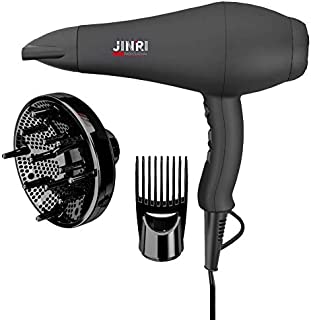 JINRI Hair Dryer Infrared Sterilization Professional Salon Ionic Sterilization Hair Dryer With Diffuser & Concentrator Attachments for Curly Hair, Black