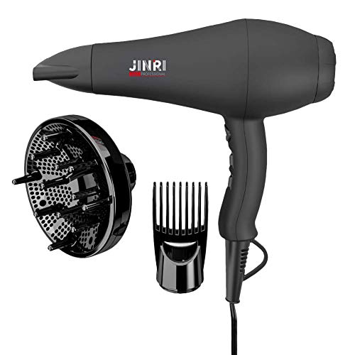 JINRI Hair Dryer Infrared Sterilization Professional Salon Ionic Sterilization Hair Dryer With Diffuser & Concentrator Attachments for Curly Hair, Black