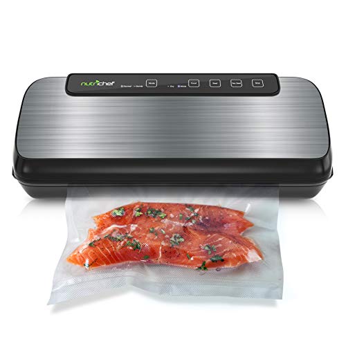 Vacuum Sealer By NutriChef | Automatic Vacuum Air Sealing System For Food Preservation w/ Starter Kit | Compact Design | Lab Tested | Dry & Moist Food Modes | Led Indicator Lights (Stainless Steel)