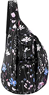 Sport Sling Bag Crossbody Shoulder Backpack Outdoor Chest Back Pack Compact Multipurpose Casual Daypack for Women & Men Travel Hiking Cycling Commuting (Pink Flower)