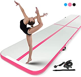 Murtisol 10ft Inflatable Gymnastics Training Mats Tumbling Mats 4 Inch Thickness for Home Use/Training/Cheerleading/Yoga/Water with Electric Pump Pink