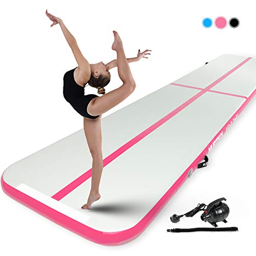 Murtisol 10ft Inflatable Gymnastics Training Mats Tumbling Mats 4 Inch Thickness for Home Use/Training/Cheerleading/Yoga/Water with Electric Pump Pink