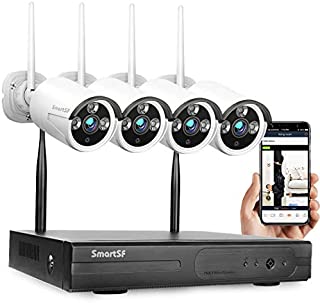 SmartSF Security Camera System Wireless 8CH 1080P NVR HD WiFi Kit CCTV Surveillance Systems,(4)1.0MP Outdoor/Indoor Weatherproof Bullet IP Cameras,65ft Night Vision, P2P,Motion Detection,No Hard drive