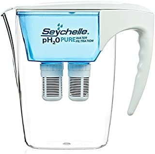 Seychelle pH2O Alkaline Water Filter Pitcher - pH Enhancing Filtration - 200 Gallon Capacity - USA-Made Filter, BPA-Free, 64oz