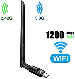 USB WiFi Adapter 1200Mbps TECHKEY USB 3.0 WiFi Dongle 802.11 ac Wireless Network Adapter with Dual Band 2.42GHz/300Mbps 5.8GHz/866Mbps 5dBi High Gain Antenna for Desktop Windows XP/Vista / 7-10 Mac