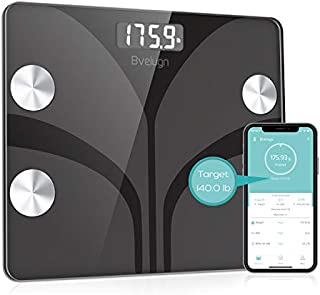Body Fat Scale, Bveiugn Smart Wireless Digital Bathroom BMI Weight Scale, Body Composition Analyzer Health Monitor with Tempered Glass Platform Large Digital Backlit LCD with Smartphone App
