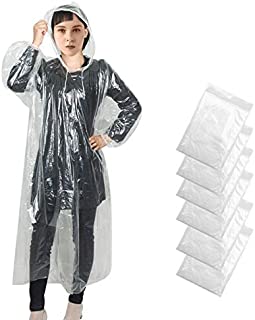 Rain Poncho for Adults, 6 Pack Disposable Raincoats with Drawstring Hood and Elastic Sleeve Ends, 100% Waterproof for Theme Parks, Hiking, Camping, Travel White