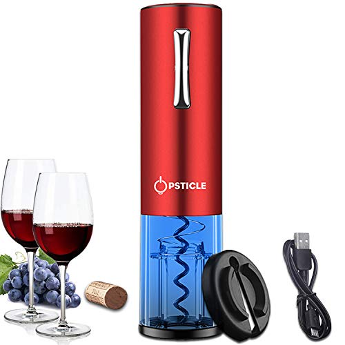 OPSTICLE Electric Wine Opener, Cordless Rechargeable Electric Wine Bottle Opener, Portable Compact Electric Corkscrew Wine Opener with Foil Cutter for Home and Bar