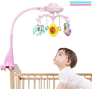 Baby Bed Mobile Musical Cot Crib Rotary Music Box Kid Star Light Projection Toy (Pink)