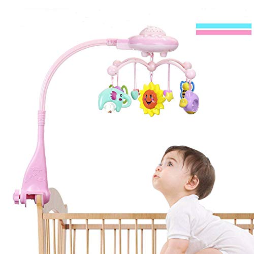 Baby Bed Mobile Musical Cot Crib Rotary Music Box Kid Star Light Projection Toy (Pink)