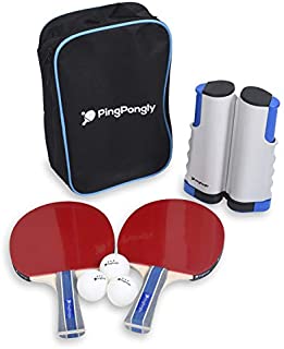 PingPongly Portable Ping Pong Set - Retractable Ping Pong Net for Any Table, 2 Ping-Pong Paddles/Rackets, 3 White 3-Star Balls, Ping Pongly Storage Case Quality Table Tennis Set- Retractable Net