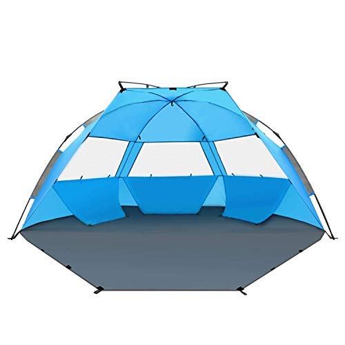 TAGVO Pop Up Beach Tent Sun Shelter Easy Set Up Tear Down, Portable Instant Beach Baby Canopy Lightweight 4.7 Pounds, UPF 50 Plus Sun Protection 3 Mesh Screen Windows Good Ventilation Sports Sun Shade