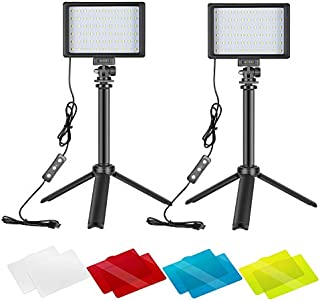 Neewer 2 Packs Portable Photography Lighting Kit Dimmable 5600K USB 66 LED Video Light with Mini Adjustable Tripod Stand and Color Filters for Table Top/Low Angle Photo Video Studio Shooting