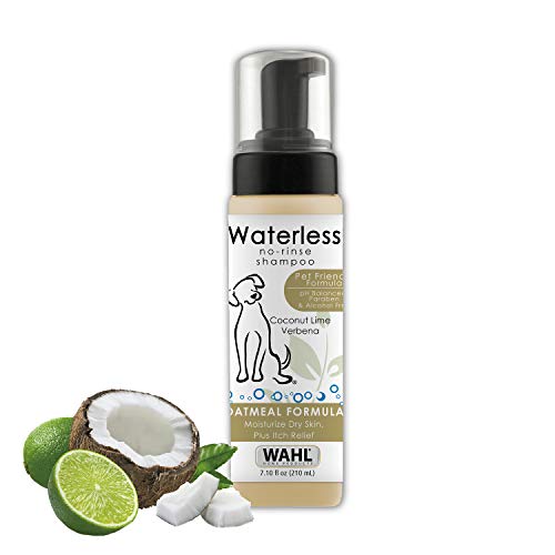 Wahl Pet Friendly Waterless No Rinse Shampoo for Animals  Oatmeal & Coconut Lime Verbena for Cleaning, Conditioning, Detangling & Moisturizing Dogs, Cats & Horses  7.1 Oz