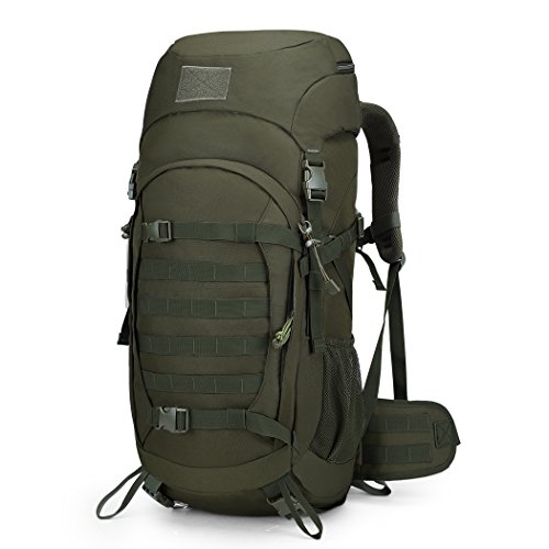 Mardingtop 50L Hiking Backpack Molle Internal Frame Backpacks with Rain Cover for Tactical Military Camping Hiking Trekking Traveling (Army Green-50L)