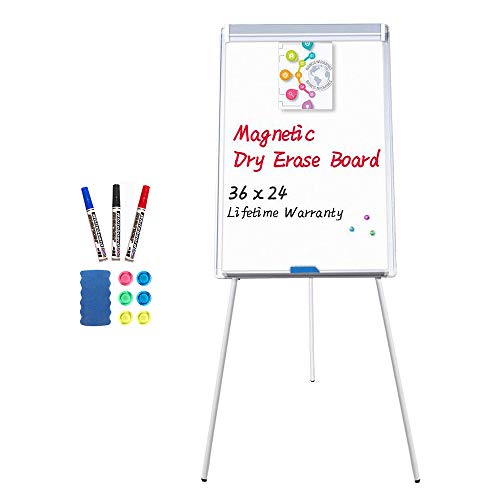 maxtek Easel White Board - Magnetic Tripod Whiteboard Portable Dry Erase Board 36x24 inches Flipchart Easel Board Height Adjustable, Stand White Board