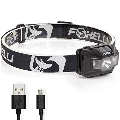 Foxelli USB Rechargeable Headlamp Flashlight - 180 Lumen, up to 40 Hours of Constant Light on a Single Charge, Bright White Led + Red Light, Compact, Easy to Use, Lightweight & Comfortable Headlight