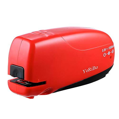 YoRiBo Electric Stapler, Portable Auto-Work USB Cable Powered Electric Stapler with Staple Remover, Best for Office School Home, 12 Sheets Capacity (Red)