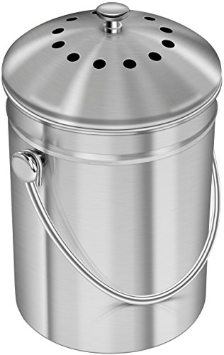 Utopia Kitchen Compost Bin for Kitchen Countertop - 1.3 Gallon Compost Bucket for Kitchen with Lid - Includes 1 Spare Charcoal Filter (Silver)