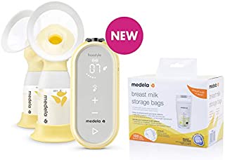 Medela Freestyle Flex Breast Pump with Bonus 100 Breast Milk Storage Bags, Closed System Quiet Handheld Portable Double Electric Breastpump, Mobile Connected Smart Pump with Touch Screen LED Display