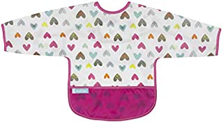 Kushies Cleanbib Waterproof Feeding Bib with Sleeves and Catch All/Crumb Catcher Pocket. Wipe Clean and Reuse! Lightweight for Comfort, Baby Girls, 6-12 Months, White Doodle Hearts