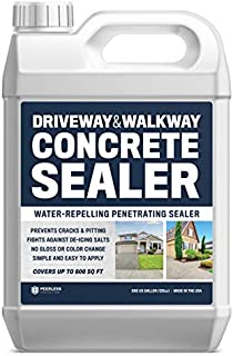 Driveway And Walkway Concrete Sealer - Repels Water, Prevents Cracks, And Fights De-Icing Salts - 1 Gallon(Covers Up To 600SqFt) Clear Penetrating Sealant | No Gloss No Color Change - Easy Application