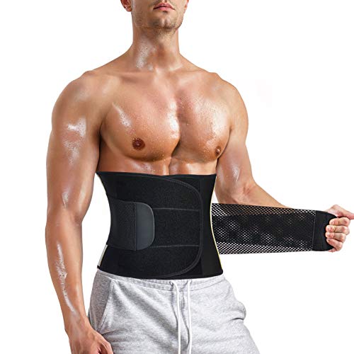 MOLUTAN Men Waist Trainer Trimmer for Weight Loss Tummy Control Compression Shapewear Body Shaper Sweat Belt (Black, Medium)