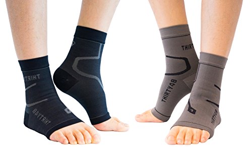 Thirty48 Plantar Fasciitis Socks, 20-30 mmHg Foot Compression Sleeves for Ankle/Heel Support, Increase Blood Circulation, Relieve Arch Pain, Reduce Foot Swelling (Black & Grey (2 Pairs), Medium)