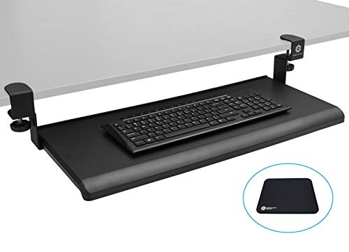 ErgoActive Extra Wide Under Desk Keyboard Tray with Clamp On Easy Installation, No Screws into Desk, Sliding Drawer, Fits Full Size Keyboard and Mouse - Perfect for Office, Home, School (Wide Tray)