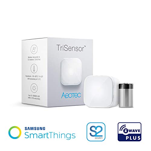 Aeotec TriSensor, Z-Wave Plus S2 Motion, Temperature, Light Sensor, 3-in 1 Home Automation Security System, Battery Powered