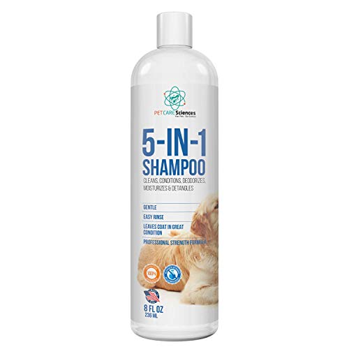 PET CARE Sciences Dog Shampoo, Naturally Derived Dog and Puppy Shampoo and Conditioner, 5 in 1 Formula with Coconut, Aloe and Oatmeal, Tear Free Dog Shampoo for Sensitive Skin, Made in The USA, 8 floz