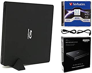 Pioneer BDR-XS07UHD Portable 6X Ultra HD 4K Blu-ray Burner External Drive Bundle with Cyberlink Software Download Installation Code, 100GB M-DISC BDXL and USB Cable - Burns CD DVD BD DL BDXL Discs