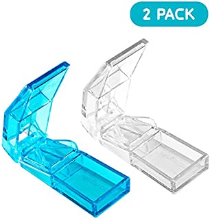 Ultrassist Pill Splitter, Strong Pill Cutter for Small or Large Pills, High Transparent Tablet Cutter, Blue & Clear Color (2-Pack)