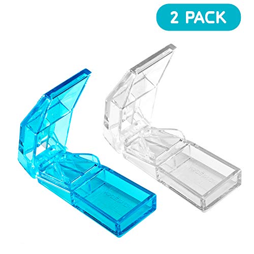 Ultrassist Pill Splitter, Strong Pill Cutter for Small or Large Pills, High Transparent Tablet Cutter, Blue & Clear Color (2-Pack)