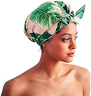 Kitsch Luxury Shower Cap for Women - Waterproof, Reusable Shower Caps (Palm Leaves)