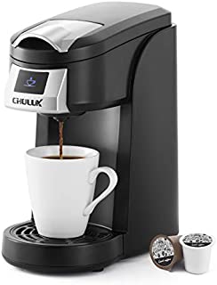 CHULUX Upgrade Single Serve Coffee Maker, 12oz Fast Brewing Machine Brewer Compatible With Pods & Reusable Filter, Auto Shut-Off, One Button Operation, for Hotel, Office, or Travel