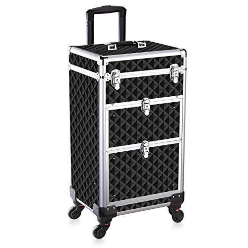 OUDMAY by Amazon - Makeup Case - Professional Rolling Artist Cosmetic Beauty Storage Organizer With 2 Large Locks and Drawer Crystal Black