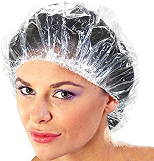 100+10 Disposable Clear Mop Mob Caps Clipped Hair Head Cover Shower Cap Plastic for Beauty Salon,Food Service,Hospitals,Laboratories,Manufacturing or Spray Tanning