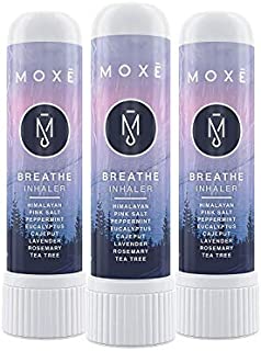 MOXE Breathe | Pink Himalayan Sea Salt Inhaler | Help Clear Congestion, Improve Breathing and Boost Focus | Aromatherapy Sinus Inhaler | Peppermint, Eucalyptus and Lavender Essential Oils (3 Pack)