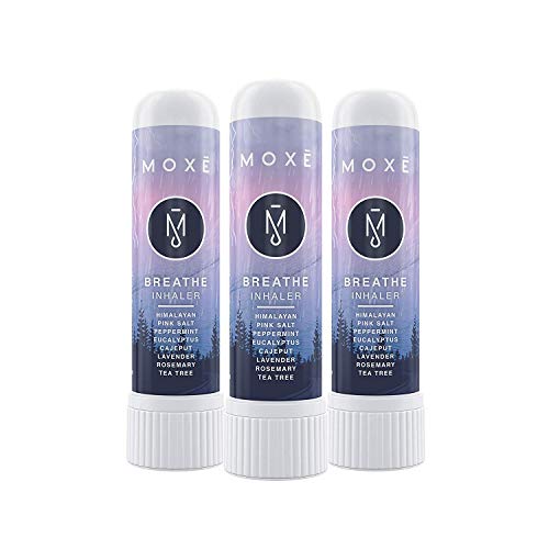 MOXE Breathe | Pink Himalayan Sea Salt Inhaler | Help Clear Congestion, Improve Breathing and Boost Focus | Aromatherapy Sinus Inhaler | Peppermint, Eucalyptus and Lavender Essential Oils (3 Pack)