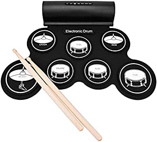 Electronic Drum Set, Portable Electronic Drum Pad - Built-In Speaker (DC Powered) - Digital Roll-Up Touch 7 Labeled Pads and 2 Foot Pedals, Midi Drum Up to 10H Playing Time, Holiday Gift for Kids