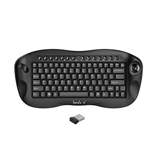 2.4Ghz Wireless Debounce Keyboard and Trackball Mouse Combo,Mini Portable Keyboard with Built in Mouse Combination,HTPC Home Theater Keyboard,Smart TV Multimedia Set-Top Box Keyboard (banalove Black)