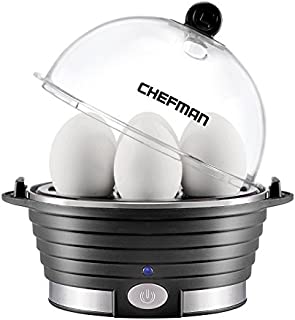 Chefman Electric Egg Cooker Boiler, Rapid Egg-Maker & Poacher, Food & Vegetable Steamer, Quickly Makes 6 Eggs, Hard, Medium or Soft Boiled, Poaching/Omelet Tray Included, Ready Signal, BPA-Free, Black